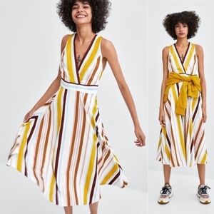 Zara Multicolor stripped halter neck midi length dress size XS